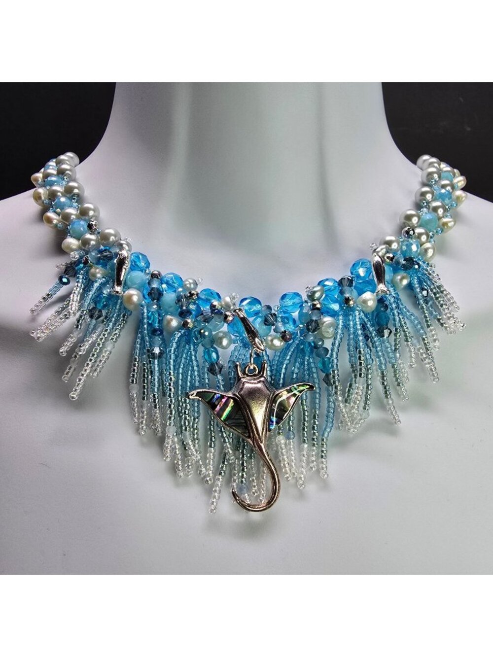 Handmade 925 Sterling Silver Natural Gemstone Ocean Inspired Necklace & Earrings